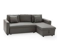 Happy Garden Canapé d'angle Convertible Clark 3 Places en Simili Taupe. Canapé avec méridienne réversible et Coffre de Rangement.