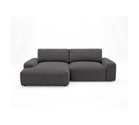 Canapé d'angle convertible Tama 4 places Tissu gris avec coffre côté gauche