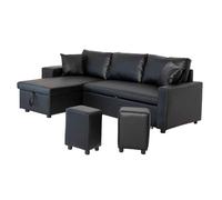 Canapé d'angle convertible TONY 3 places noir