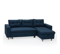 Happy Garden Canapé d'angle Convertible Wade 3 Places en Tissu Bleu. Canapé avec méridienne réversible et Coffre de Rangement.
