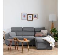 Happy Garden Canapé d'angle convertible Warren 3 places – méridienne réversible, coffre – tissu gris