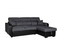 Happy Garden Canapé d'angle Convertible Warren 3 Places en Tissu et Simili Gris chiné et Noir. Canapé avec méridienne réversible, Appui-tête réglable et Coffre de Rangement.