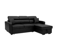 Happy Garden Canapé d'angle convertible Warren 3 places – simili noir, méridienne réversible, coffre