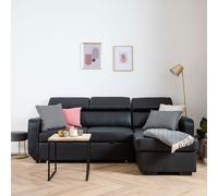 Canapé d'angle convertible warren 3 places simili noir