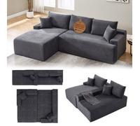 Canapé d'Angle Coredo Gris Foncé en Tissu Cordelé avec Ottomane Gauche - Modulable et Confortable