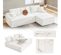 Canapé d'Angle Coredo Velours Côtelé Crème avec Repose-Pieds Droit - Design Moderne et Confort