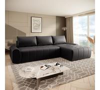 Canapé d'angle Costa L avec fonction de couchage Tissu : Vogue 18 noir Ottomane : droite