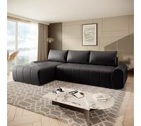 Canapé d'angle Costa L avec fonction de couchage Tissu : Vogue 18 noir Ottomane : gauche
