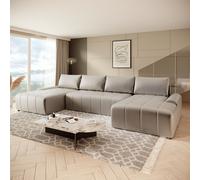 Canapé d'angle Costa U avec fonction de couchage, coffre de lit, forme en U Canapé d'angle en velours, coin salon universel, tissu : vogue 02 - beige