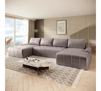 Canapé d'angle Costa U avec fonction de couchage, coffre de lit, forme en U Canapé d'angle en velours, coin salon universel, tissu : vogue 04 - cappucino