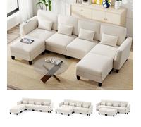 Canapé d'Angle COSTWAY Convertible et Modulable, Forme de U - 4/6Places avec Ports de Chargement USB & Type-C Blanc