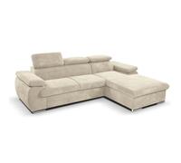 Canapé d'angle coté droit convertible velours côtelé beige avec têtières - KOST