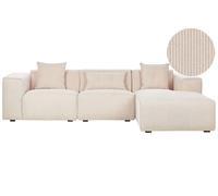 Canapé d'Angle Côté Gauche avec Coussins en Velours Côtelé Beige Dolva