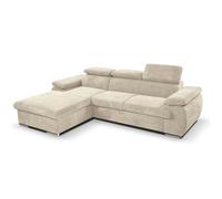 Canapé d'angle coté gauche convertible velours côtelé beige avec têtières - KOST