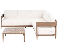 Canapé d'angle de Jardin 5 Places Coussins Beige avec Table Basse Aluminium Marron Sampieri