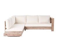 Canapé d'angle de jardin 5 places MARETTIMO Côté gauche Blanc cassé Bois d'acacia certifié