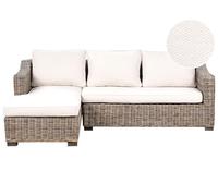 Canapé d'Angle de Jardin avec Coussins 3 Places Tressé en Rotin Naturel Gris Valletri