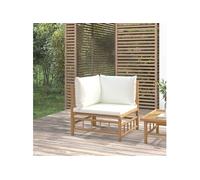 vidaXL Canapé d'angle de jardin avec coussins blanc crème bambou Blanc crème G