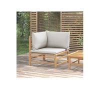 Vidaxl Canapé D'angle De Jardin Avec Coussins Gris Clair Bambou