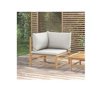 vidaXL Canapé d'angle de jardin en bambou avec coussins gris clair