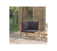 vidaXL Canapé d'angle de jardin avec coussins gris foncé en bambou