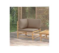 Canapé d'angle de jardin avec coussins taupe bambou