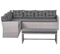 Canapé d'Angle de Jardin Classique en Rotin PE Tressé 8 Places avec Coussins et Banc Gris Viterbo
