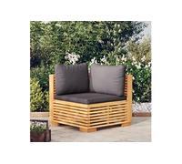 Canapé d'angle de jardin coussins Gris foncé Bois teck massif