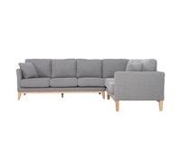 Canapé d'angle déhoussable scandinave 5-6 places en tissu gris clair et bois clair OSLO