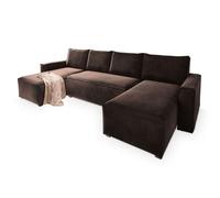 Canapé d'angle DENI, Canape Convertible - U - 5 places - 295x140x85 cm - Tissu velours MONOLITH 29 - Marron