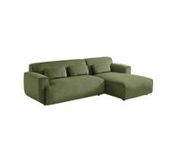 Canapé d'angle droit 2 à 3 places velours côtelé blanc crème Wallas L 196 x P 151 / 91 / x H 73cm