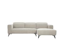 Canapé d'angle droit 3 places avec têtières ajustables en tissu chenille beige et métal NORELL
