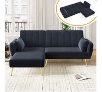 Canapé d'angle droit 3 places，canapé pliant avec fonction couchage，Dossier ajustable, sac de rangement,velours,Gris,191x130x80