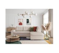 ADEN - Canapé d'angle convertible avec coffre en tissu - Beige - Angle Droit