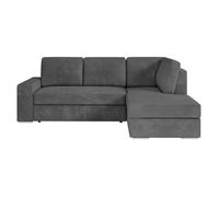 Canapé d'angle droit 3 places convertible ADEN avec coffre en velours côtelé - Gris foncé - L246 x P174 x H96cm - LOUNGITUDE