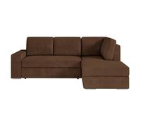 Canapé d'angle droit 3 places convertible ADEN avec coffre en velours côtelé - Marron - L246 x P174 x H96cm - LOUNGITUDE