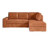 ADEN - Canapé d'angle convertible avec coffre en velours côtelé - Angle droit - Terracotta