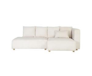 Canapé d'angle droit 3 places en tissu velours côtelé beige et bois clair HARLEM