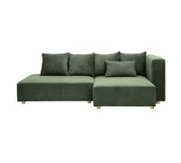 Canapé d'angle droit 3 places en tissu velours côtelé vert kaki et bois clair HARLEM