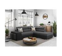 Canapé d'angle SOAN convertible en simili et tissu - Gris / Noir - Angle Droit