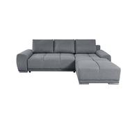 LOUNGITUDE Cassandra - Canapé d'angle Convertible avec Coffre en Tissu - Gris - Angle Droit