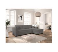 Canapé d'angle FUJI XL convertible avec coffre en tissu bouclette - Angle droit - Gris