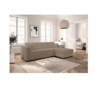 LOUNGITUDE - CARIBI - Canapé d'angle Convertible avec Coffre en Tissu bouclettes taipe