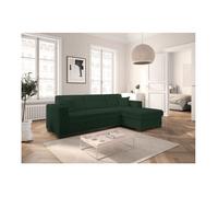 Canapé d'angle droit 4 places FUJI XL convertible avec coffre en tissu bouclette - Vert - L262 x P157 x H83cm - LOUNGITUDE