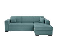LOUNGITUDE - Fuji - Canapé d'angle - Convertible - 4 Places - Coffre - en Velours cotelé - L262cm - Droit - Bleu Clair