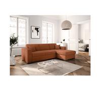 Canapé d'angle droit 4 places FUJI XL convertible avec coffre en velours côtelé - Terracotta - L262 x P157 x H83cm - LOUNGITUDE