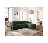 Canapé d'angle droit 4 places FUJI XL convertible avec coffre en velours côtelé - Vert foncé - L262 x P157 x H83cm - LOUNGITUDE