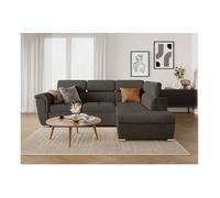 Canapé d'angle droit 4 places PAOLA convertible avec coffre en velours côtelé - Gris - L252 x P188 x H76cm - LOUNGITUDE