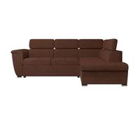 Canapé d'angle droit 4 places PAOLA convertible avec coffre en velours côtelé - Marron - L252 x P188 x H76cm - LOUNGITUDE
