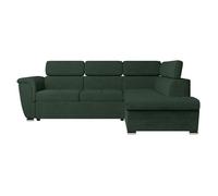 Canapé d'angle droit 4 places PAOLA convertible avec coffre en velours côtelé - Vert foncé - L252 x P188 x H76cm - LOUNGITUDE